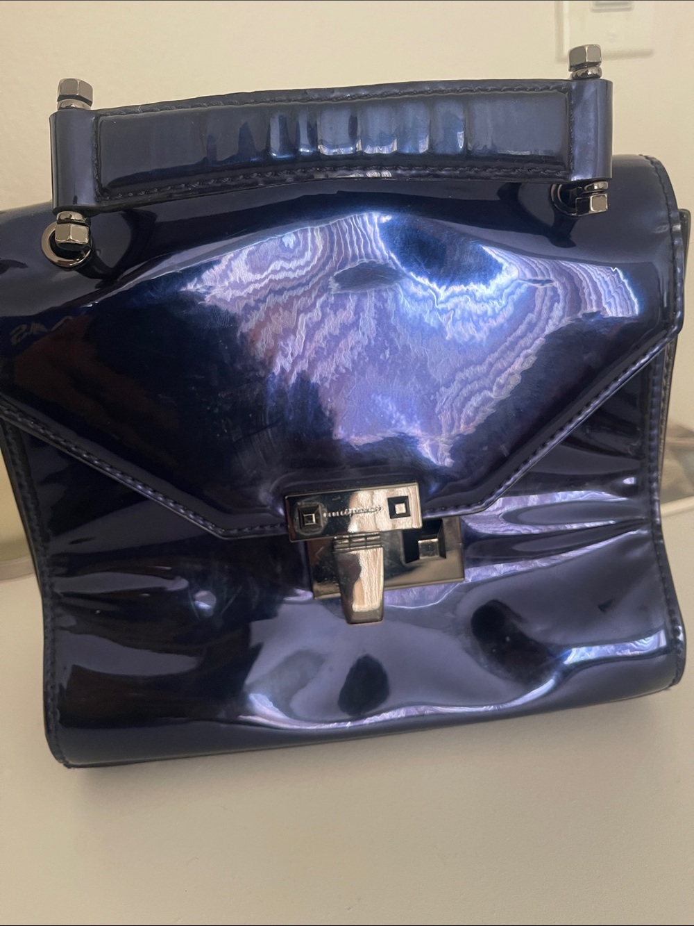 Rebecca Minkoff Iridescent Navy Patent Top-Handle Satchel